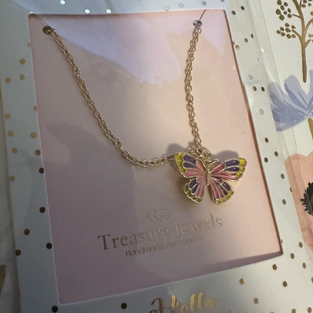 Pink and Gold Butterfly Necklace
